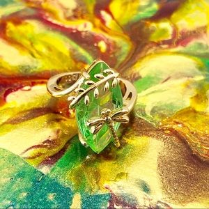 Oval Cut Emerald Green Gold Dragonfly Ring New